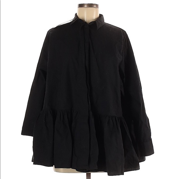 Zara Tops - Zara 3/4 sleeve button down black shirt size M